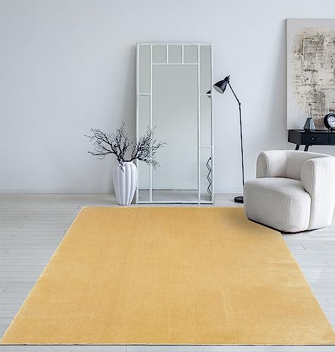 Mia´s Teppiche Taos kuscheliger Kurzflor Teppich, Anti-Rutsch Unterseite, Waschbar bis 30 Grad, Super Soft, Felloptik, Gold, 200 x 280 cm