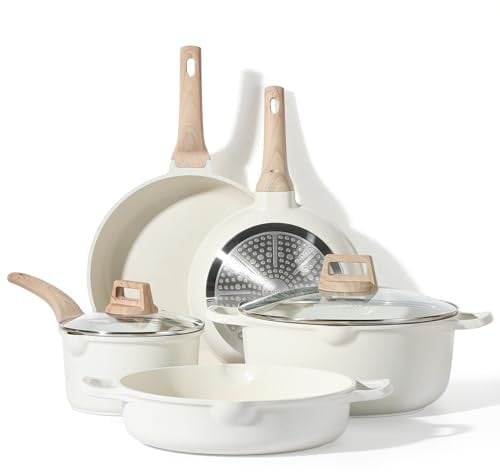 CAROTE Juego de Sartenes Antiadherentes, Sartenes Induccion 24/28cm, Ollas Cocina 6,7L, Cacerola 3,8L, Cazos 18cm(2,4L), Bateria de cocina Induccion con Tapa, 7 Piezas