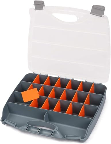 Maletin Organizador de tornillos y piezas Con Compartimientos | Caja de almacenamiento para tornillos, tuercas, herramientas, piezas pequeñas… (380 x 300 x 60 mm)
