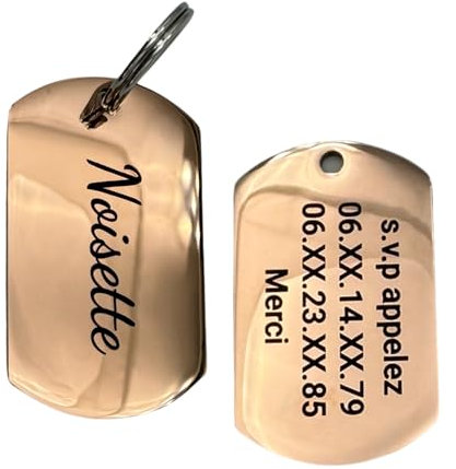 UNIKTAG MÉDAILLE GRAVÉE POUR CHIEN OU CHAT PLAQUE D'IDENTITE, MÉDAILLON ACIER PERSONNALISABLE, ETIQUETTE D'IDENTIFICATION PERSONNALISÉE, PORTE-ADRESSE POUR CHIEN, MEDAILLE D'IDENTITE (Or rose)