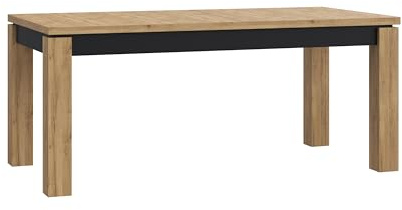 Forte KASZIMIRO Esstisch 180, ausziehbar, Esszimmer, Wohnzimmertisch, Holzwerkstoff, Waterford Eiche Holzdekor/Schwarz, 180,4 cm breit x 78,2 cm hoch x 90,4 cm tief