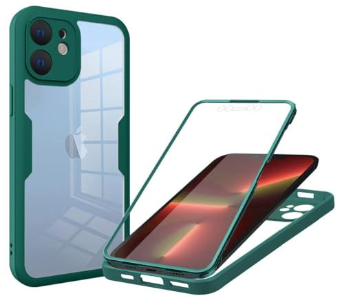 Skyhewen for iPhone 11 Case Built-in Screen Protector, 360°Full Body Military Grade Drop Protection Transparent Silicone Rugged Bumper Cover Clear Phone Case for iPhone 11, Green