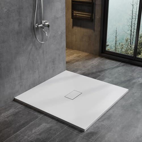 WITEN&NOCK SMC Duschwanne 100x100 cm Brausewanne weiß Steinoptik Antirutsch Duschtasse Höhe 3,2 cm Extraflach Brausetasse