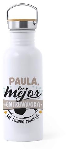 TEDEDIKO Botella de agua Personalizada para Entrenadoras: La Mejor Entrenador del Mundo Mundial -750ml- Regalo Motivacional para Fin de temporada. Regalo para mujer - Regalo Original | Acero inox.