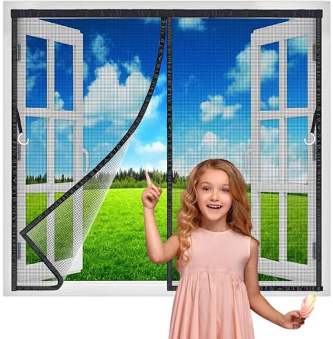 Zanzariere Calamitate 90x75 cm, Zanzariera Magnetica Finestra Piccola Tenda Magneti Finestre AnimaliDomestici Anti Insetti Mosche Zanzare Zanzariera a Tenda Nero Nuova-Versione