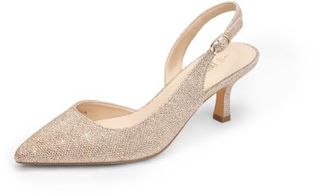 DREAM PAIRS Women's Kitten Heels Slingback Closed Pointed Toe Low Pumps Shoes Women Party Wedding Sexy Casual Dress Shoes,Size 8,Gold-Glitter,SDPU2454W