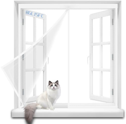 Magnetic Screen Window 115x200cm Screen Door for Pets and Kids, Keep Bugs Out, Let Cool Breeze in, Retractable Screen Door, Bug Screen Easy to Install Heavy Duty Design, White