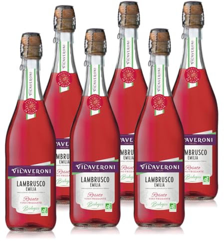 Vilaveroni - Lambrusco Emilia IGT Rosato Biologique - Vin Pétillant Italien Rosé Bio - Lot de 6 bouteilles x 75cl