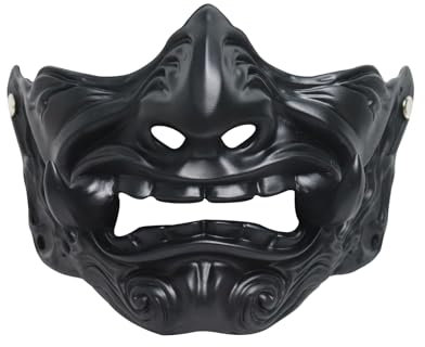 nezababy Samurai Maske Oni Maske halbes Gesicht Hannya Maske japanischer Krieger Geistergesicht Kopfbedeckung Dämonenauftritts Requisiten Halloween Zubehör (Samurai Maske-D)