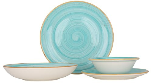 Bonna Geschirrset (Medium) - Aqua - 24 teilig - 6 Personen - Porzellan