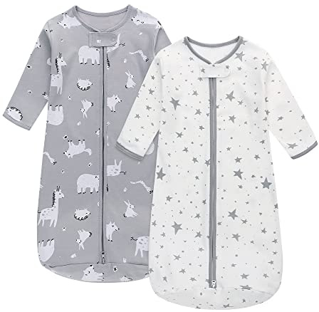 Miracle Baby 2er Pack Babyschlafsack tragbare Babydecke aus 100% Baumwolle langärmliger Schlafsack für Kleinkinder von 0 bis 18 Monaten