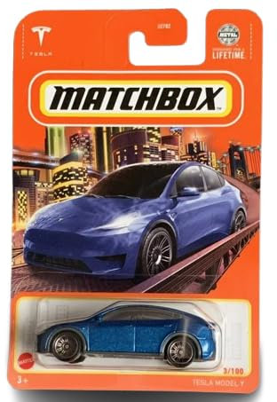 Matchbox Tesla Model Y scala 1:64 auto pressofusa, blu, 3/100
