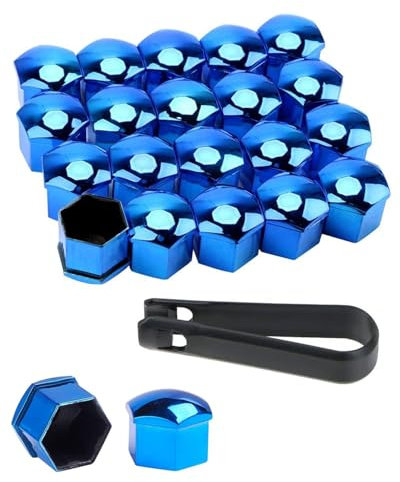 KGDUYC 20 Piezas Universal 17mm Tapa De Tuerca De Rueda,Tapones Tornillos Ruedas Coche,Cubierta De Tuerca De Neumático,Tapones para Tuercas De Rueda De Coche,Tapas para Tuercas De Coche 17mm - Azul