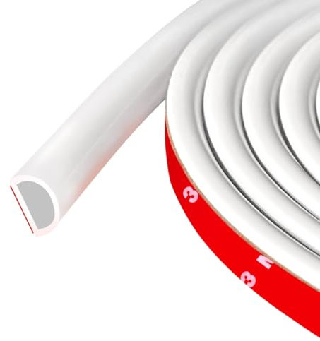 Joint de porte autocollant en silicone en forme de D pour cadre de porte/fenêtre, blanc (14 mm de large x 12 mm de haut), Longueur 6 m