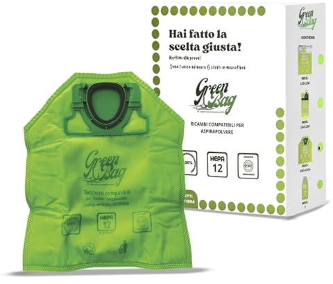 12 Sacchetti Folletto VK200/VK200s - GLI UNICI A 6 Strati - Microfibra, 100% COMPATIBILI – NESSUNA ROTTURA - SUPER RESISTENTI, Elevata Capienza, Filtrazione HEPA12 Garantita, Filtro Pulito