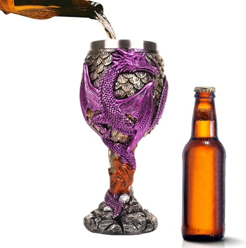 Dragons Wine Chalice - Wear Resistant Wine Glass | House Dragon Wine Goblet | Stainless Steel Creative Goblets | Medieval Crafted Glass Chalice | Dragon Goblet Cup for Gathering Decor Daily Drinking