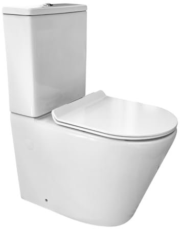 Inodoro Completo - WC Inodoro Completo con Sistema Rimless Antibacterias - Vater Baño con Tapa UF Termodurente Amortiguada - Inodoro Salida Dual Eficiente con Ahorro de Agua - WC para Hogar Blanco