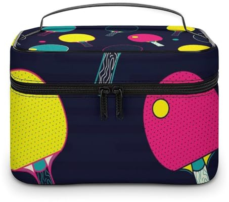 Bunte Tischtennisbälle und Schläger, tragbar, große Kapazität, tragbare Kosmetiktasche mit Reißverschluss