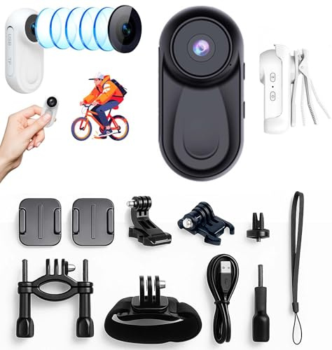 Mini Action Cam,Tragbare Kamera mit 360° Drehbarem Clip und Magnetclip,Wasserdichter Körperkamera,Motorrad Kamera,Helmkamera,fürs Radfahren, Spazierengehen mit Tieren,Multifunctional Accessories