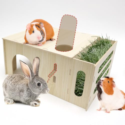 GHWMYD höjak marsvin hus av trä, stort gömställe för dvärg hamster racingmöss degus taggmöss kanin, små husdjur leksak tillbehör, 40 x 17 x 24 cm