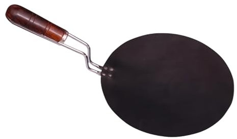 Concave Iron Tawa Pan with Wooden Handle, 23 cm, Black, for Roti, Chapati, Dosa and Crepes(9).