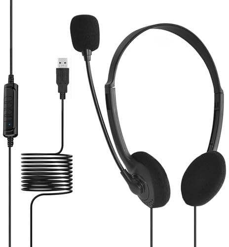 Generisch Auriculares USB para ordenador con micrófono, auriculares con micrófono, auriculares de diadema con cable, cómodos y personalizables para tabletas de PC