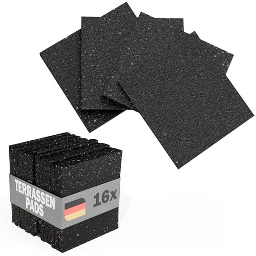 Terrassenpads 16 Stück - 90x90x15mm - Gummigranulat Unterlage für Terrasse & Balkon - Bautenschutzmatte Made in Germany