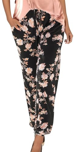 Haremshose Damen Lange Schlupfhose Boho Strandhose, Leicht Freizeithose Loose Sommerhose mit Taschen