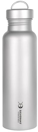 SILVERANT Bouteille d'eau de sport en titane, bouteille de camping ultralégère, vaisselle de boisson pour randonnées en plein air et bushcraft (800 ml, ronde)