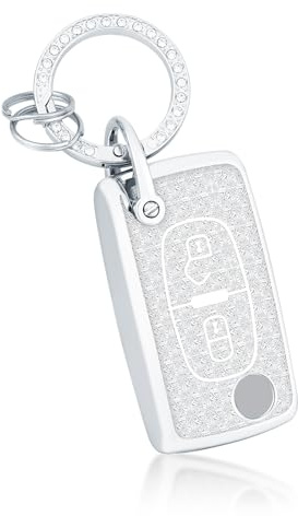 OFF WE GO Etui Cles Coque Clé Étui Clés Porte Clé pour Citroën C2 C3 C4 C5 C6 C8 Peugeot 107 206 207 307 307S 308 408 508 407 607 807 Boitier Clé Voiture avec Porte-clés Protecteur Clé Voiture, Blanc