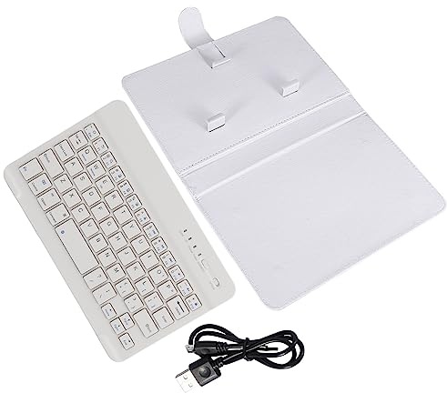 BAFOVY Universelle Kabellose -Tastaturhülle mit Ständer, PU-Leder, Kompaktes Design, Abnehmbare Tastatur, Kompatibel mit - und -Telefonen (White)