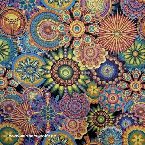 Werthers Stoffe Jacquard Gobelin Stoff – Buntes Mandala Design im 70er Jahre Retro-Look – Schwerer Dekostoff für Taschen, Kissen, Möbel & Accessoires – Robust & hochwertig – Breite 140 cm Meterpreis