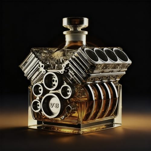 V8 Motoren Whisky Flasche, V8 Motor Form Alkohol Kater Flasche, Transparenter Whiskey Dekanter, Auto Motor Spirituosen Weindekanter, Trinkgefäß Mit Motors Thema, Whiskey Karaffe Für Alkohol Liebhaber