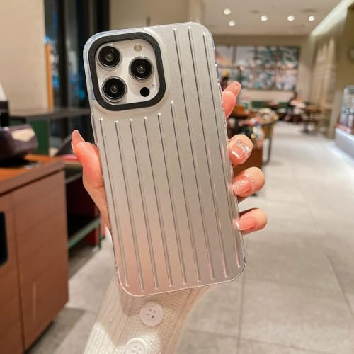 Stilvolle Business-Handyhülle im Kofferdesign für iPhone 17, 16, 15, 14, 13, 12, 11 Pro Max, 16 Pro, 15 Plus, 14 Plus, Hartschalenetui mit 3D-Streifen, silber/schwarz, auch für iPhone 16 Plus geeigne