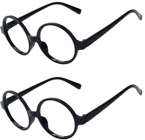 TGKEAIY 2 Stück Retro Runde Brillen, Nerd Brille, Spielzeugbrille | Accessoire für Karneval, Mottoparty, Verkleidung, Halloween, Weihnachten, Cosplay, Schwarz