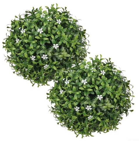 2 Pcs Faux Flower Balls Artificial Topiary Spheres for Hanging Garden Decor Patio Indoor Living Space (White Flower)