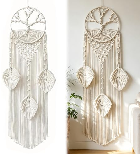 Makramee Traumfänger Wandbehang Gewebte Wandbehang Handgefertigt Wandteppich Boho Wanddeko Baum des Lebens Tapisserie Boho Wandtraumfänger mit Quasten Kunsthandwerk für Schlafzimmer Wohnzimmer