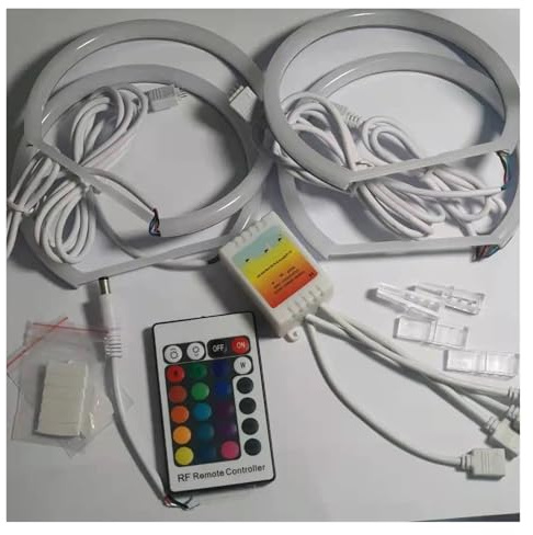 Faros Angel Eyes para coche Para BMW E36 E38 E39 E46 RGB Led Ojo De Ángel Faro Multicolor Control Remoto Apertura Colorida 4x131 Mm Accesorios Faro ojos de ángel(RGB COTTON 131MM X4)