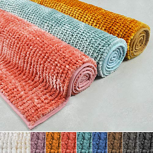 casa pura Badezimmerteppich 50 x 80 cm Chenille Badematte weiß Badteppich rutschfest waschbar & trockner geeignet - weicher Badvorleger Teppich für Badezimmer & Dusche