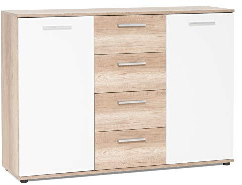 möbelando Sideboard Standschrank Anrichte Beistellschrank Highboard Kommode Jacklin I Wildeiche/Weiß