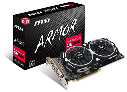 MSI RADEON RX 580 ARMOR 8G OC Graphics Card '8GB GDDR5, Core Count 2304, Boost Clock 1366Hz, 2x DisplayPort, 2x HDMI, DVI-D, Dual Fan Cooling System, PCI-E Gen3 x16, AMD'