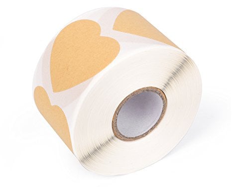 ewtshop® Jumbo-Set Kraftpapier-EtikettenHerzen, 500 Stück auf Rolle, Durchmesser ca. 4 cm in praktischer Aufbewahrungsbox, ideal für Geschenke, Scrapbooking