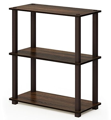 Furinno Libreria Bassa a 3 ripiani Walnut/Brown Tubo rettangolare