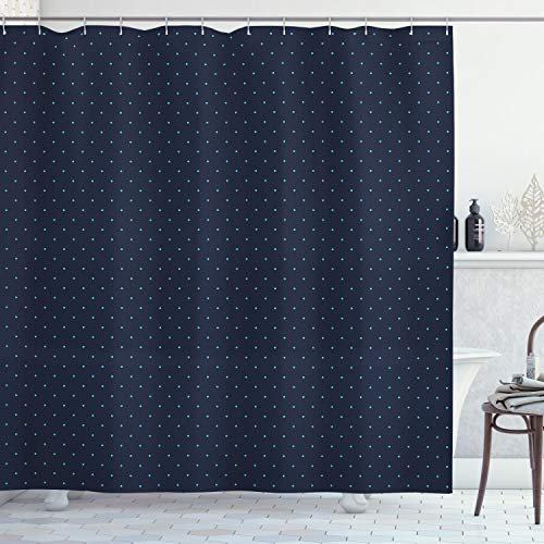 ABAKUHAUS Polka Dot Duschvorhang, Blaue Punkte Retro-Stil, Stoffliches Gewebe Badezimmerdekorationsset mit Haken, 175 x 180 cm, Hellblau und Dunkelblau