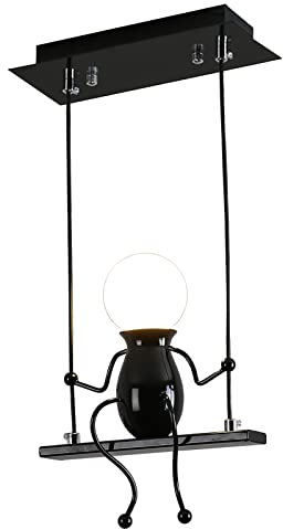 YOXANG Creativo LED Illuminazione a sospensione Moderna Piccole persone Regolabile Luce a sospensione Sala da pranzo Ferro Cartone animato Bambola Lampadari Luci da soffitto E27 Vernice da forno Nero