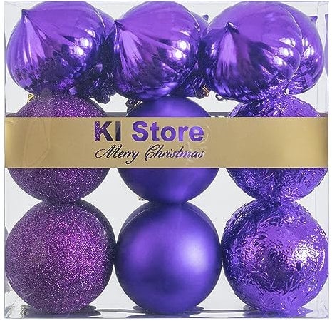 Purple Christmas Baubles 80mm Christmas Tree Decoration Ornaments 18pcs Shatterproof Balls for Xmas Halloween Hanging Decorative Festival Holiday Decor