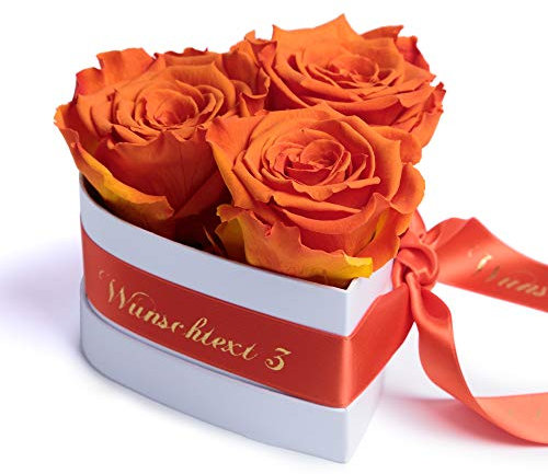 Infinity Rosenbox Herz Wunschtext personalisiert - 3 ewige Rosen orange in Box 10x12cm haltbar 3 Jahre - persönliche beste Freundin Geschenke Rosemarie Schulz Heidelberg (Wunschtext, Orange)