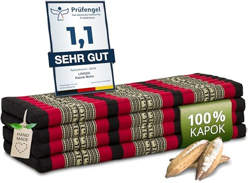 livasia Nachhaltige Klappmatratze Kapok XXL - 200x140x8cm - extrabreite Gästematratze, Faltbare Matratze doppel, ökologische Yogamatte, Gästebett klappbar, Liege Garten Balkon (Schwarz/Elefanten)