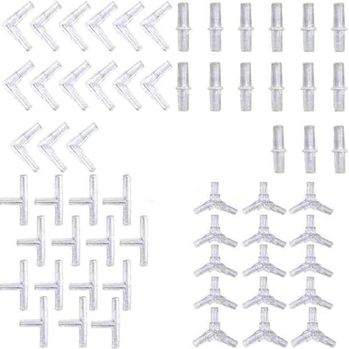 RUNCCI 60 Pezzi Raccordi per Tubo Aria Acquario da 6MM L, I Y, T-Connettori Accessori per Acquario