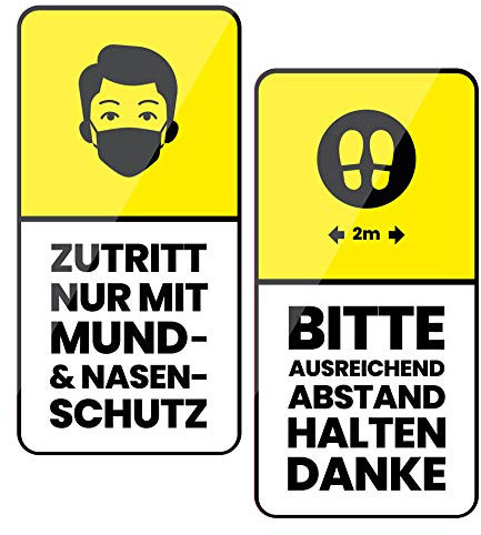 2er Set Aufkleber je 8,5x17cm Zutritt nur mit Mund- und Nasenschutz Maskenpflicht Bitte ausreichend Abstand halten Hygiene Vorschriften Corona Y002 (Deutsch)
